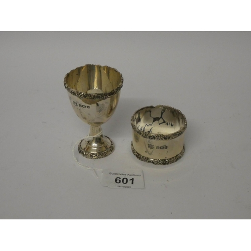 601 - Cased silver egg cup and matching napkin ring, Sheffield 1906