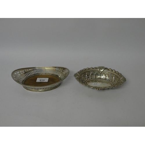 619 - A silver pierced sweetmeat basket and a French hallmarked silver oval pierced dish with wood base