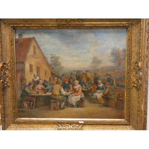 712 - 19th century gilt framed oil on panel of a Tavern scene, 14