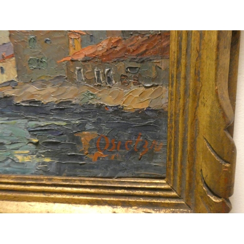 709 - A pair of small oil paintings on panels of coastal scenes in gilt frames, each 6