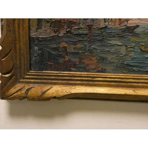 709 - A pair of small oil paintings on panels of coastal scenes in gilt frames, each 6