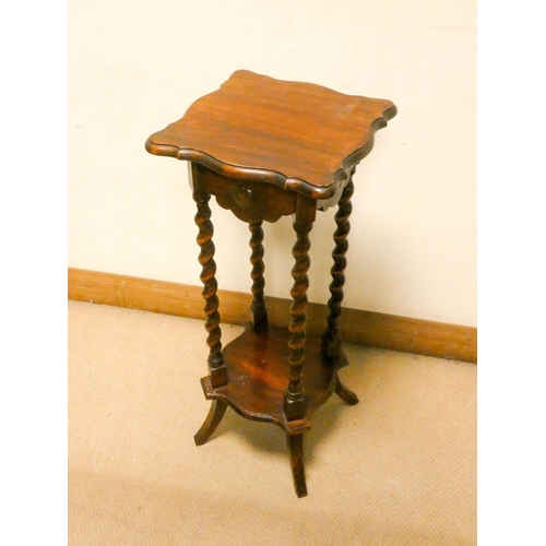 753 - A two tier oak plant pedestal on barley twist legs