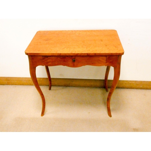 766 - A late Victorian satin birch side table fitted drawer standing on cabriole style legs, 31