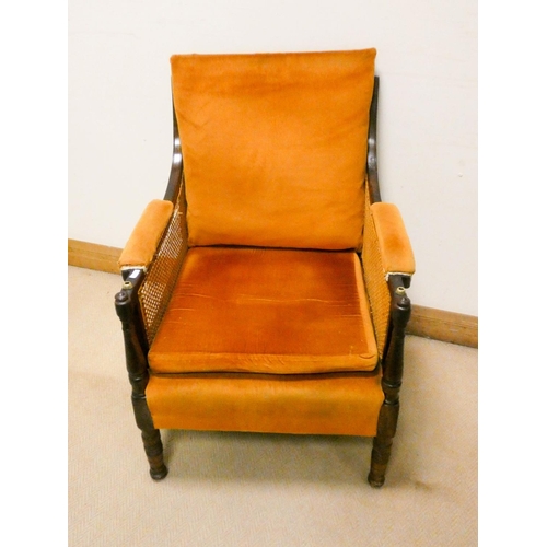 767 - Mahogany framed Bergere armchair with gold upholstered seat and arms