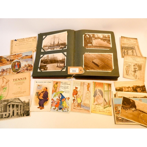 555 - A postcard album containing over 150 postcards mostly of topographical views together with a few com... 