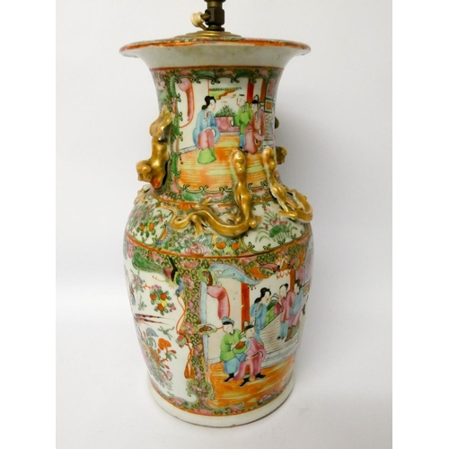 890 - A 19th century Cantonese Famille Rose vase converted to a table lamp, 15