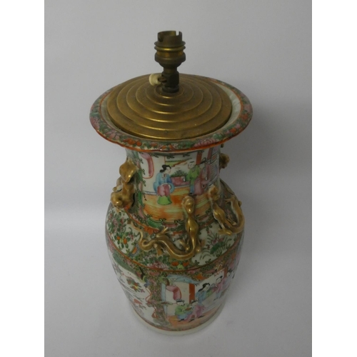 890 - A 19th century Cantonese Famille Rose vase converted to a table lamp, 15