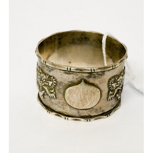 626 - Small Chinese silver dish and a Chinese silver serviette ring