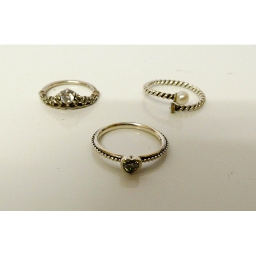 659 - Pandora - a collection of ladies silver stacking and other rings