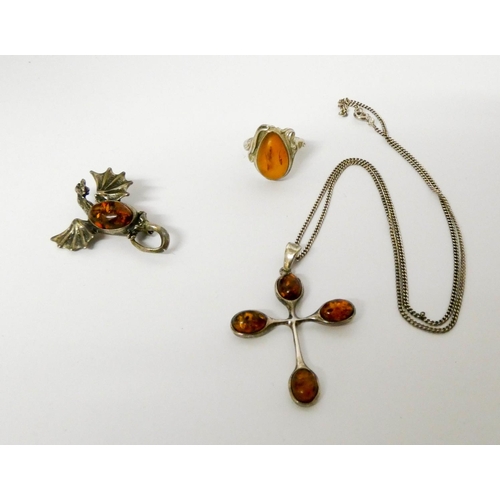 674 - A collection of silver and amber jewellery