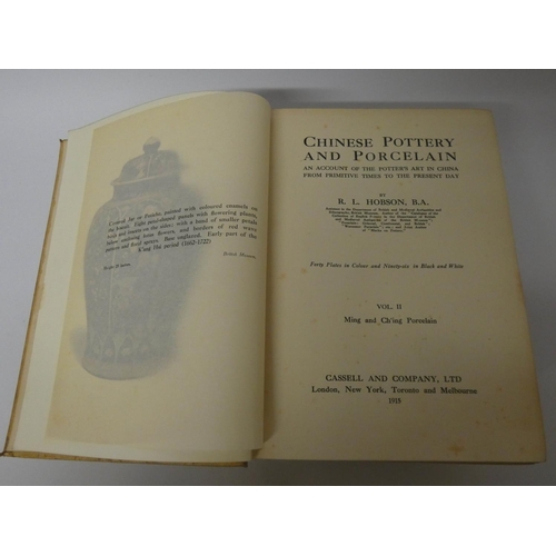 577 - Volume I and II of Chinese Pottery and Porcelain by R L Hobson BA dated 1915 with coloured and black... 