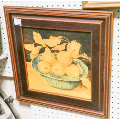 733 - A signed watercolour by Edward Wesson study of boats (or Thames barges) and a still life of fruit on... 