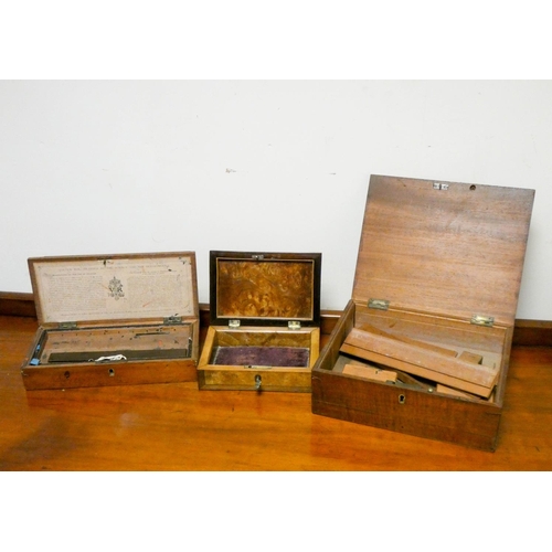 903 - Two Victorian mahogany artists paint boxes and a walnut and rosewood trinket box