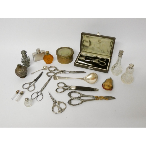 584 - Collection of assorted antique silver items including miniature scent bottles, scissors, manicure se... 