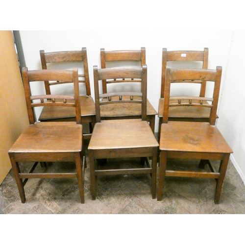 916 - A set of six Georgian oak bar back dining room chairs with panel seats