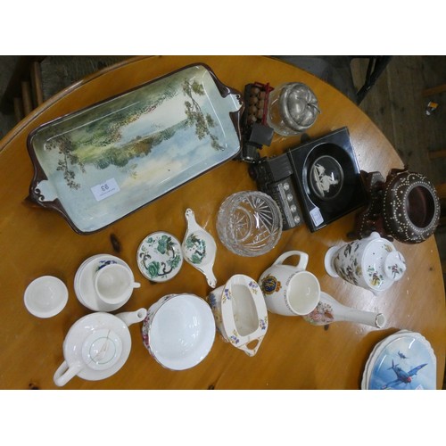 93 - Doulton tray, elephant ornament, toy cars, plaque, dolls tea set and other sundry glass and china