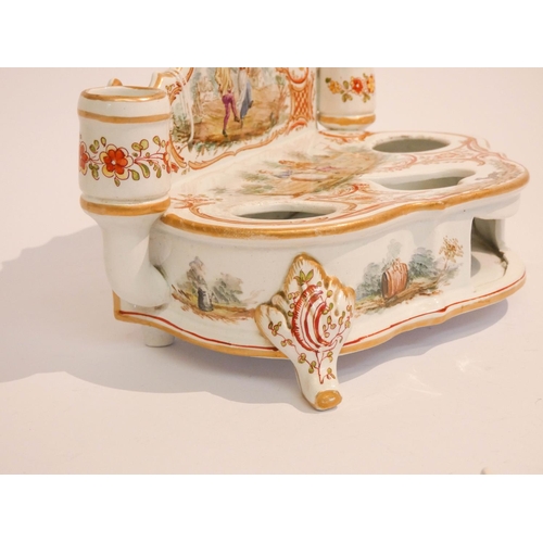 Antique French porcelain ink stand, stamped on base 'Lille 1767', 9.5