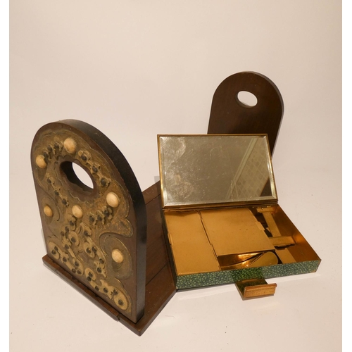 513 - A Victorian mahogany and brass bound book slide with a shagreen effect cigarette case