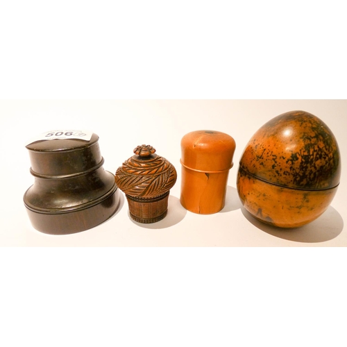 506 - A collection of four 19th century treen turned collectable wooden inkwells