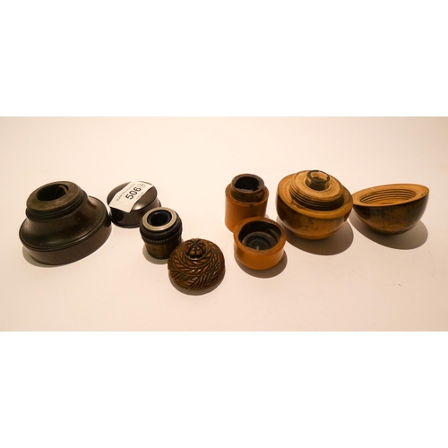 506 - A collection of four 19th century treen turned collectable wooden inkwells