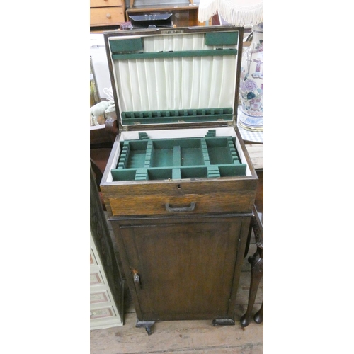 41 - An oak lift top cutlery cabinet fitted drawer and cupboard under - No cutlery