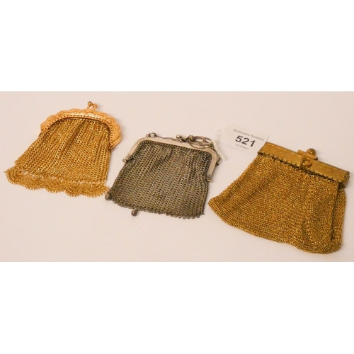 521 - Two gold coloured and one silver coloured purses