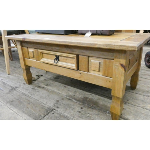 118 - A large Mexican pine coffee table, fitted drawer