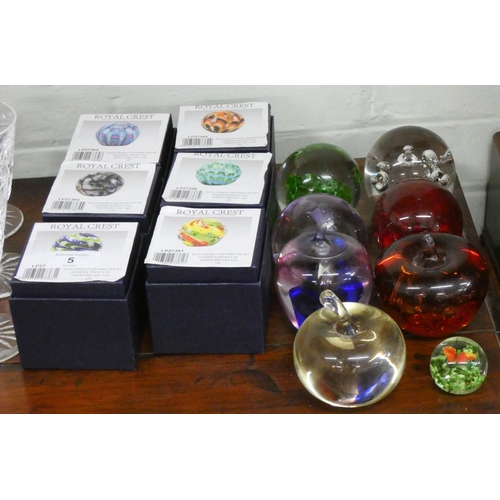 5 - Fourteen assorted coloured glass paperweights