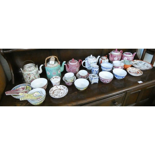 67 - Various oriental bowls, teapots, plates, dishes, etc