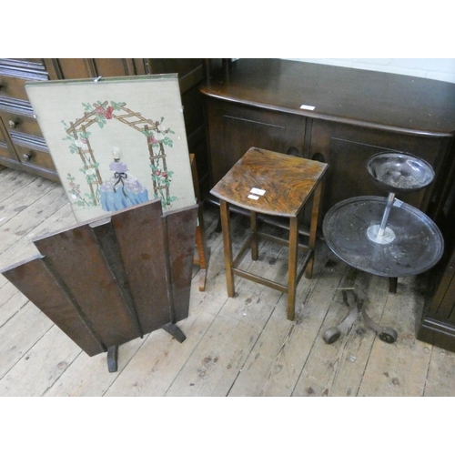 75 - Fire screen come coffee table, oak fire screen, smokers pedestal and a small plant stand