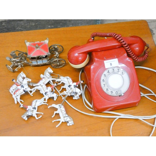 8 - A red Bakelite telephone and a Coronation coach and horses