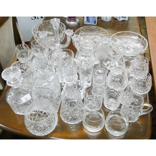 91 - Various glass decanters, drinking glasses, fruit bowls etc