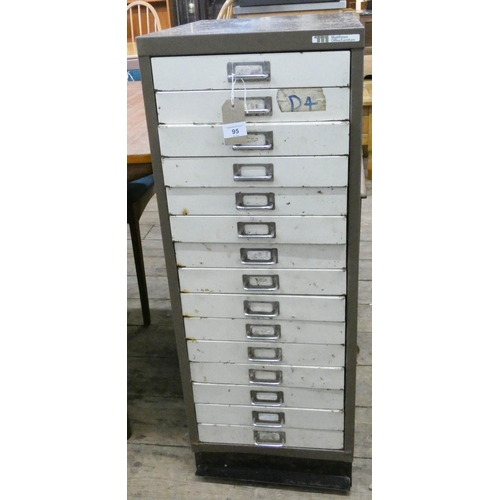 95 - A fifteen drawer brown and cream office index cabinet