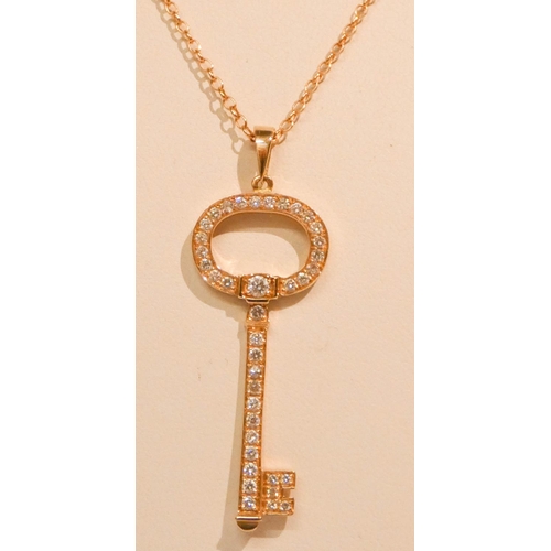 631 - Geraldo - 14ct rose gold diamond set key pendant on fine rose gold chain