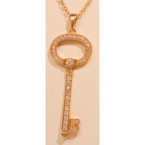 631 - Geraldo - 14ct rose gold diamond set key pendant on fine rose gold chain