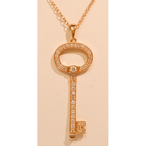 631 - Geraldo - 14ct rose gold diamond set key pendant on fine rose gold chain