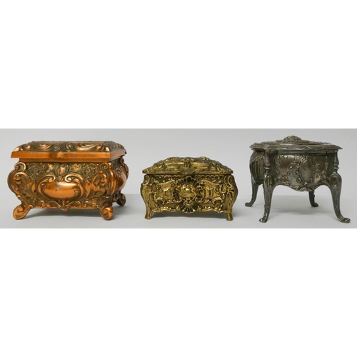 503 - Three various antimony jewel caskets