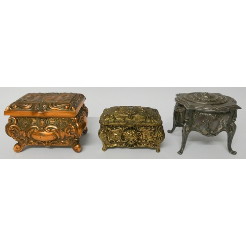 503 - Three various antimony jewel caskets