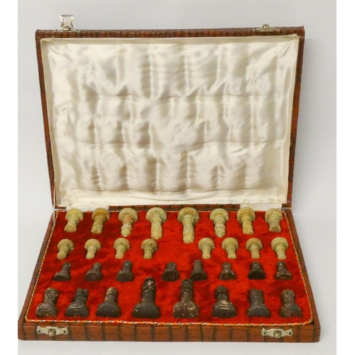 508 - An onyx chess set in fitted case