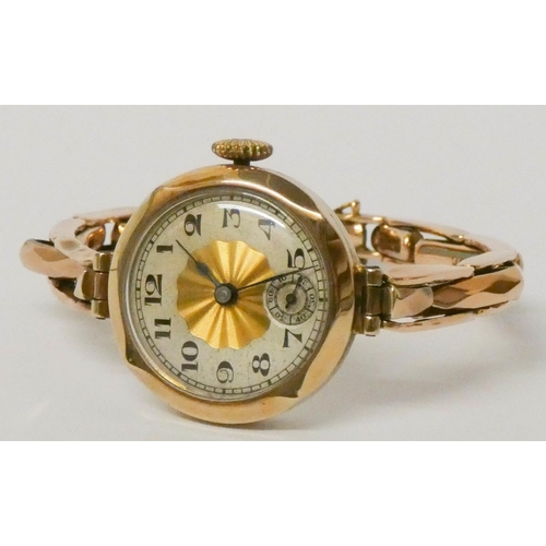 599 - Vintage ladies rose 9ct gold wristwatch, gross weight 17.4 grams