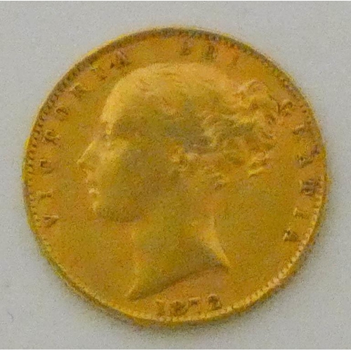 600 - Victorian gold sovereign, shield back -1872