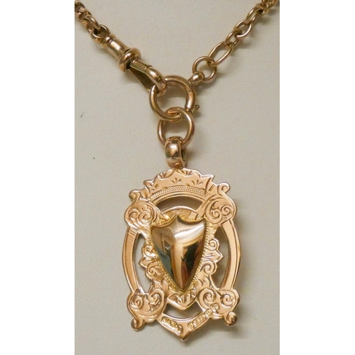 615 - 19th century 9ct gold albert chain with T bar with yellow metal medallion - unmarked, chain weight 1... 