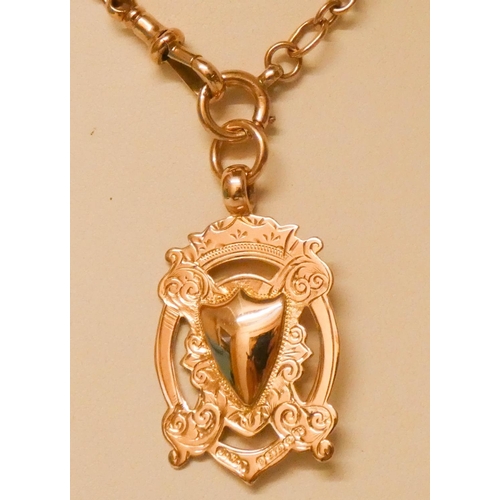 615 - 19th century 9ct gold albert chain with T bar with yellow metal medallion - unmarked, chain weight 1... 