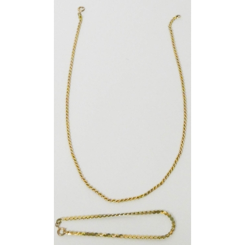 618 - 9ct yellow gold flattened S link chain necklace and matching bracelet. Gross weight 14.3 grams