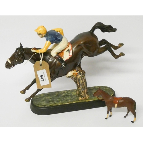 547 - A Beswick horse and jockey figure ornament and a small horse figure