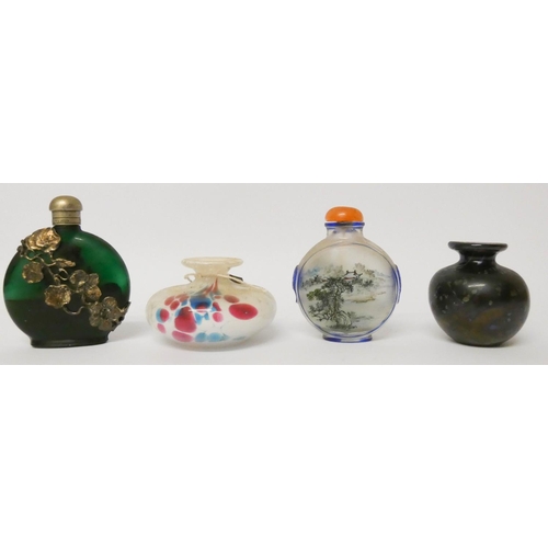 567 - Two Chinese glass perfume bottles and two small glass vases