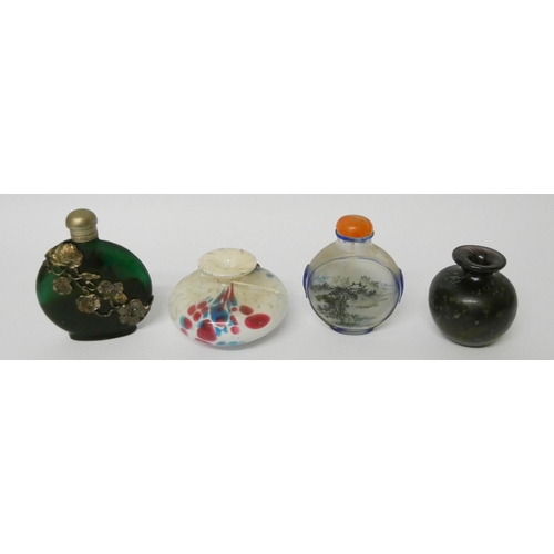 567 - Two Chinese glass perfume bottles and two small glass vases