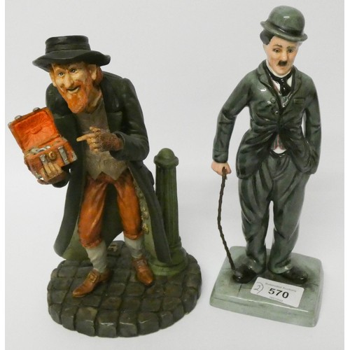 570 - Royal Doulton figure ornament 'Charlie Chaplin' and a Doulton sculpture figure of 'Fagin'