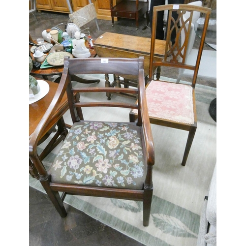 165 - A Georgian style mahogany elbow chair and an Edwardian inlaid mahogany bedroom chair