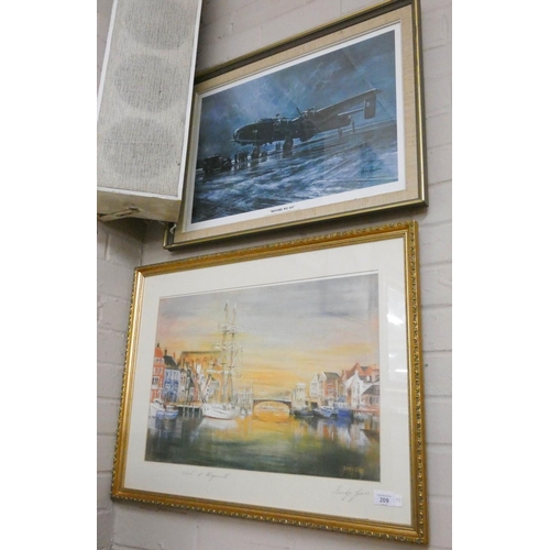 209 - Gilt framed print of Weymouth and another of Halifax bomber